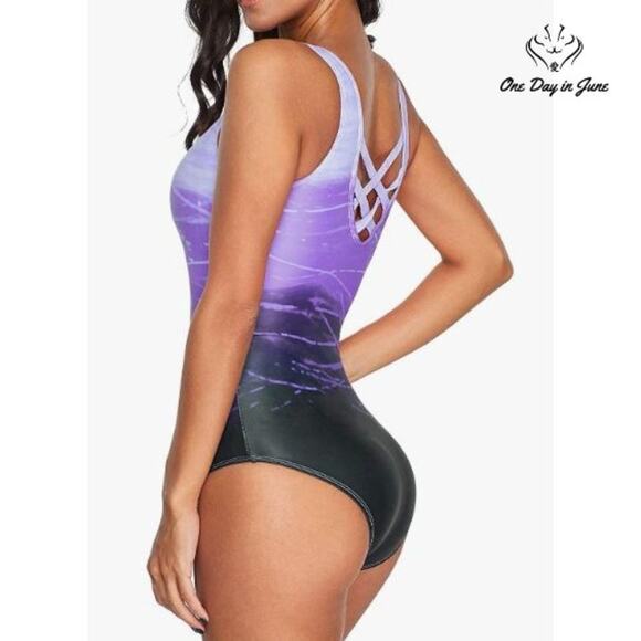 Aleumdr Color Block Print One Piece Swimsuit Size M - Picture 2 of 4